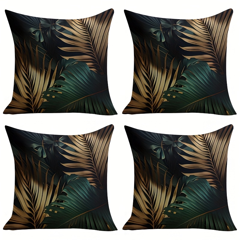 TEMU 4 housses de coussin feuilles de palmier , ambiance de forêt , style unique pour housses de coussin de décoration intérieure, fermeture éclair,
