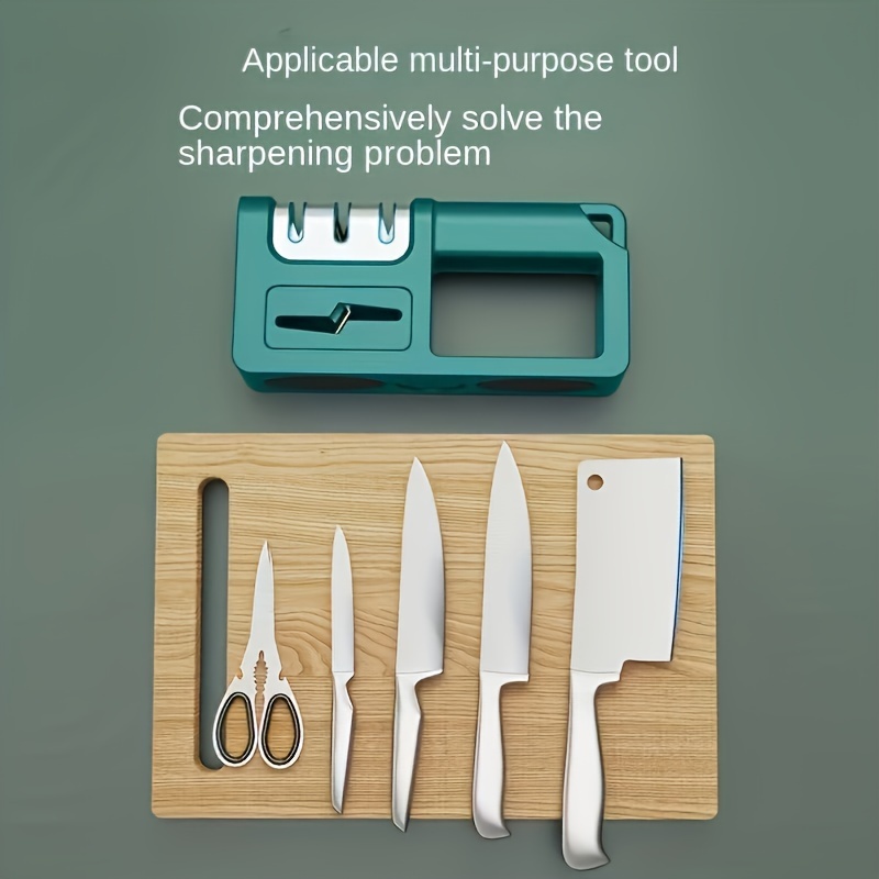 1pc 4-in-1 Diamond Knife Sharpener - Manual Manual Sharpener for Kitchen Knives & Scissors, Sturdy Metal Construction, No Electricity Needed, Quick & Easy Sharpening Tool for Home Use
