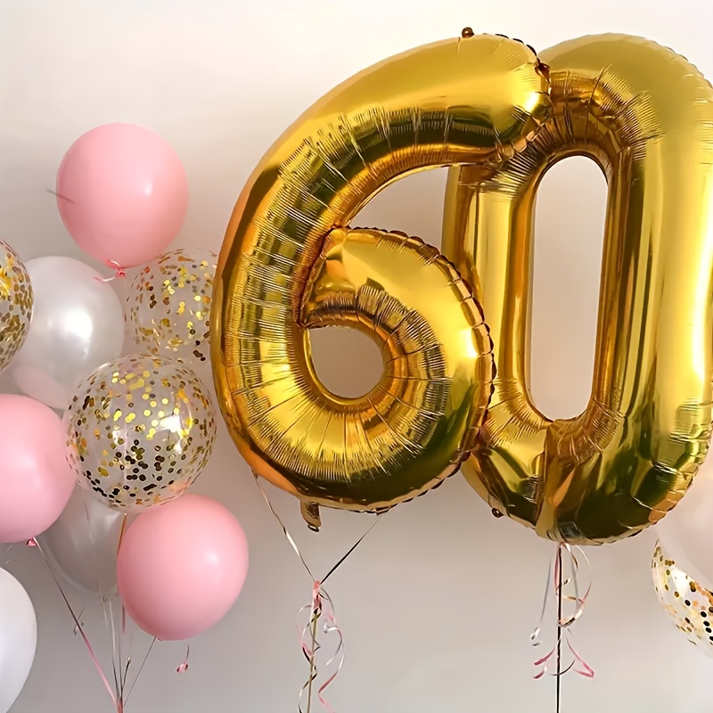 

2pcs Number Balloons Set, 32-inch Large Aluminum Film Balloons For 60th Anniversary Party Decorations, No Electricity Needed