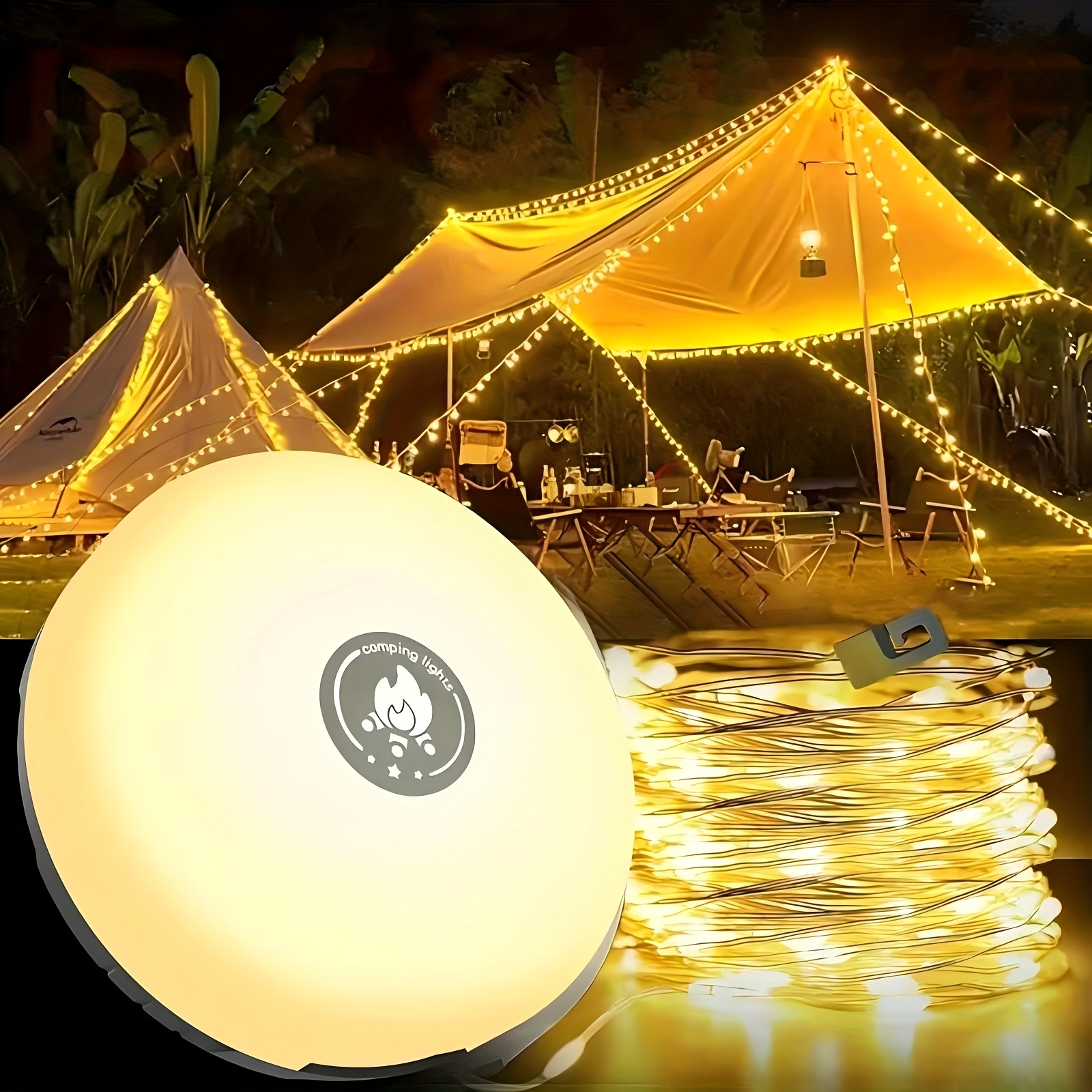 TEMU Camping String Lights, 2-in-1 Outdoor Portable Foldable String Lights, 5 Lighting , Usb Rechargeable Camping Lights, Rechargeable String Lights