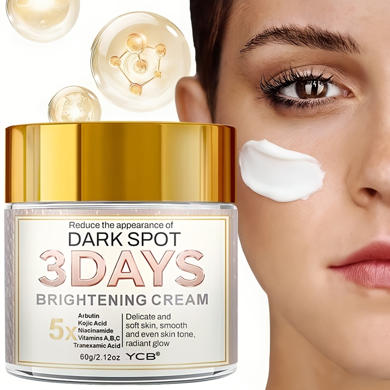 3 day brightening cream moisturizes quickly brightens evens light beige dullness and leaves skin looking smoother and more   contains kojic acid vitamin c arbutin and niacinamide 60g 2 12oz