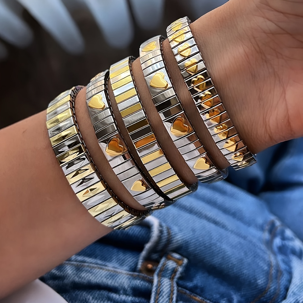 

Selling New Women' Steel Golden-plated Elastic Bracelet Combination, Stacked Bracelet