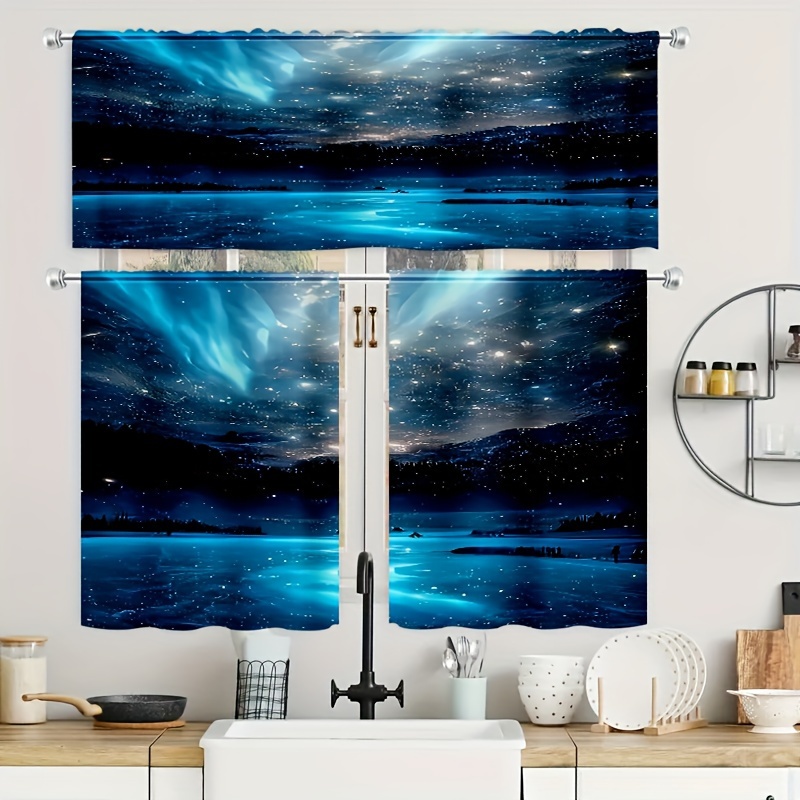 

1/2pcs Starry Sky Pattern Kitchen Curtains, Rod Pocket Valance Curtain Tier, Window Treatment For Kitchen Cafe Living Room Bedroom, Home Decor