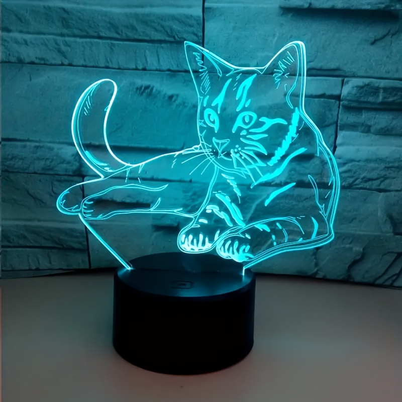 

16 Colors Night Light Multicolored Cute Cat 3d Illusion Desk Decor Lamp Acrylic Led Night Light Gift (black Base)