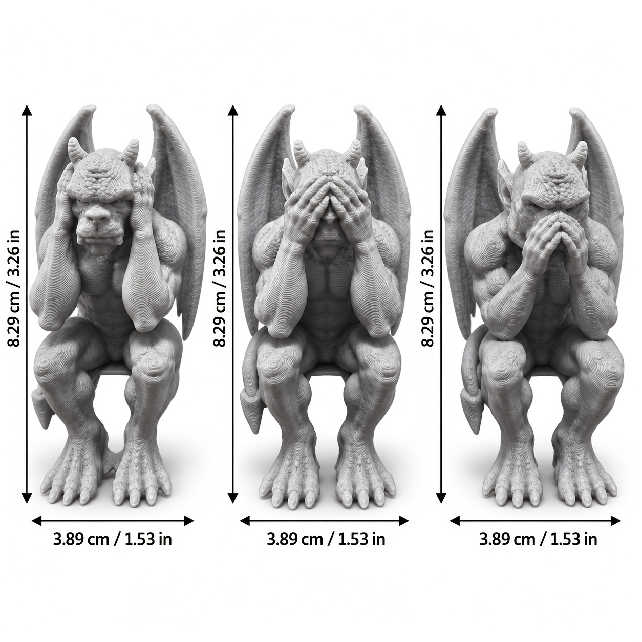 TEMU 3pcs Gargoyle Statue Figurine With 3 Posable (covering Ears/eyes/mouth) & - Winged Decor Suitable For, Office Display, Gift For,, For Halloween,