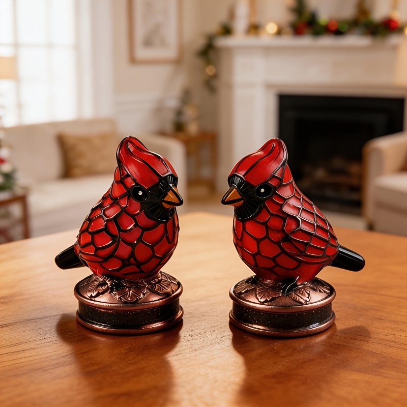 TEMU 2pcs Mini Red Bird Table Suitable For, Retro Resin Bird Night With, Room Lighting For, Bedroom, Desk - Gift For Women & Bird Lovers, Decoration