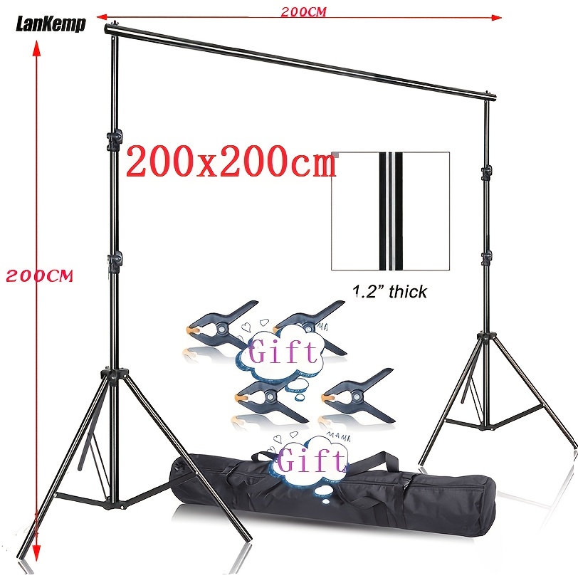 TEMU Photo Studio Background Support System, 6.6 Feet/78.74 Inches/200cm High Adjustable Background Station, 3 Crossbeams And A Black Carrying Bag,