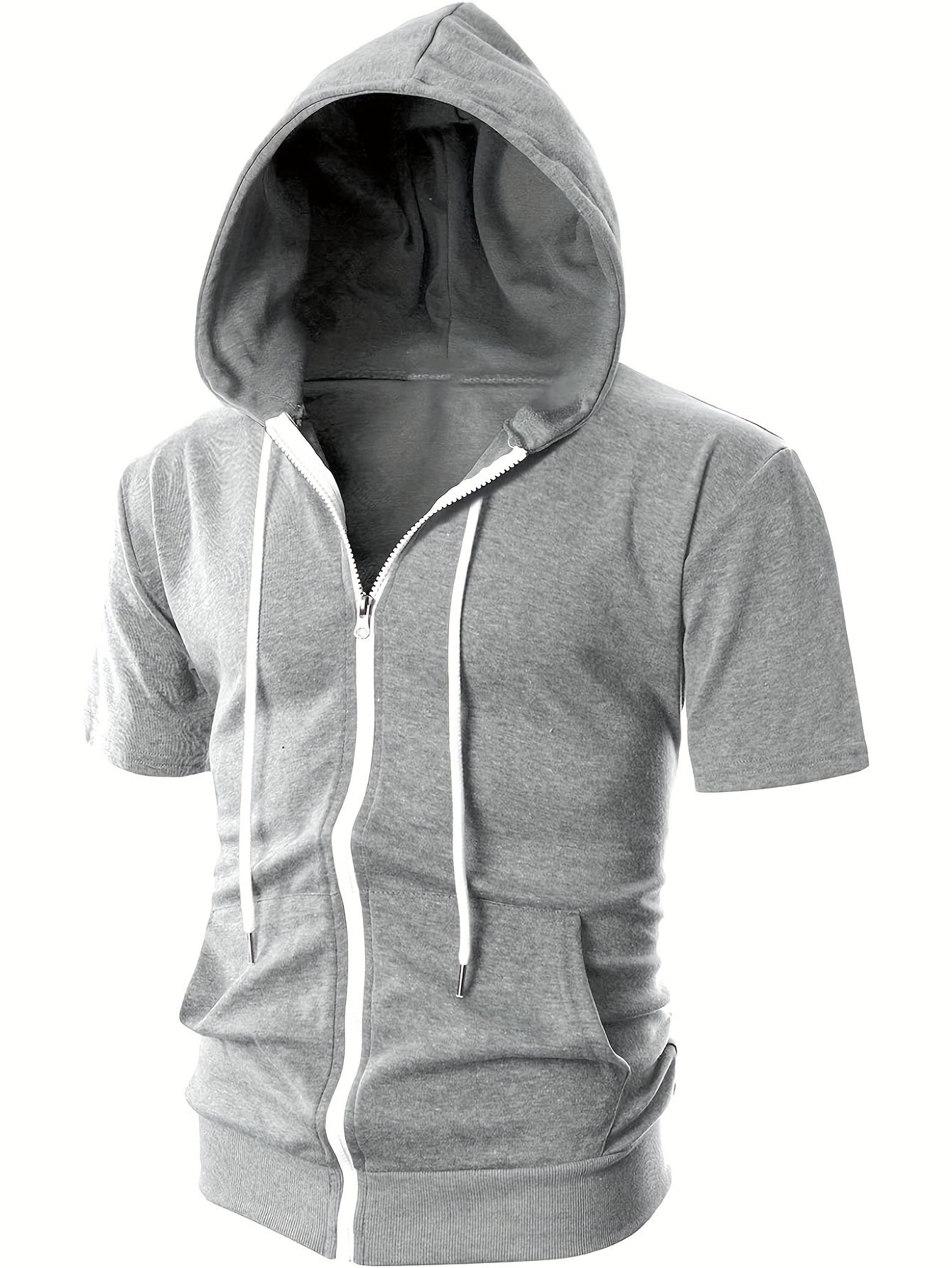 s Slim fit Short sleeved Lightweight Zip up Hoodie With Kangaroo Pocket