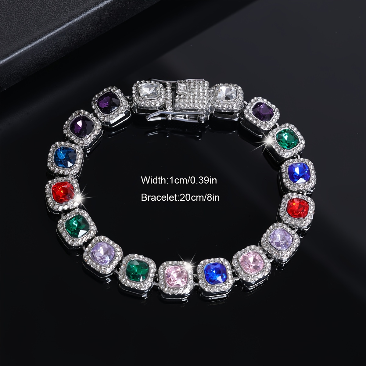 TEMU Fashionable Colorful Square Necklace, Alloy Chain, Unisex Hip Hop Y2k Style, Sparkling Daily Accessory, Multiple Sizes