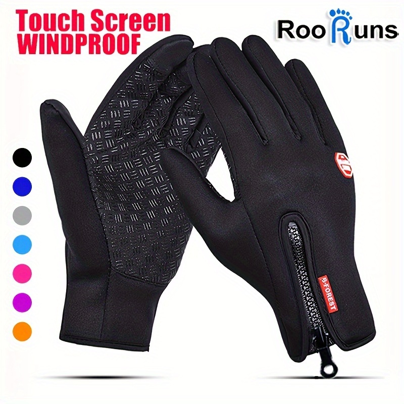 

1 Pair Rooruns Windproof Touchscreen Gloves, Winter Sports Outdoor Warm Fleece Lined, Water-resistant Cycling Gloves For Men And Women, Polyester Fiber, No Battery, For Skiing, Snowboarding, Running