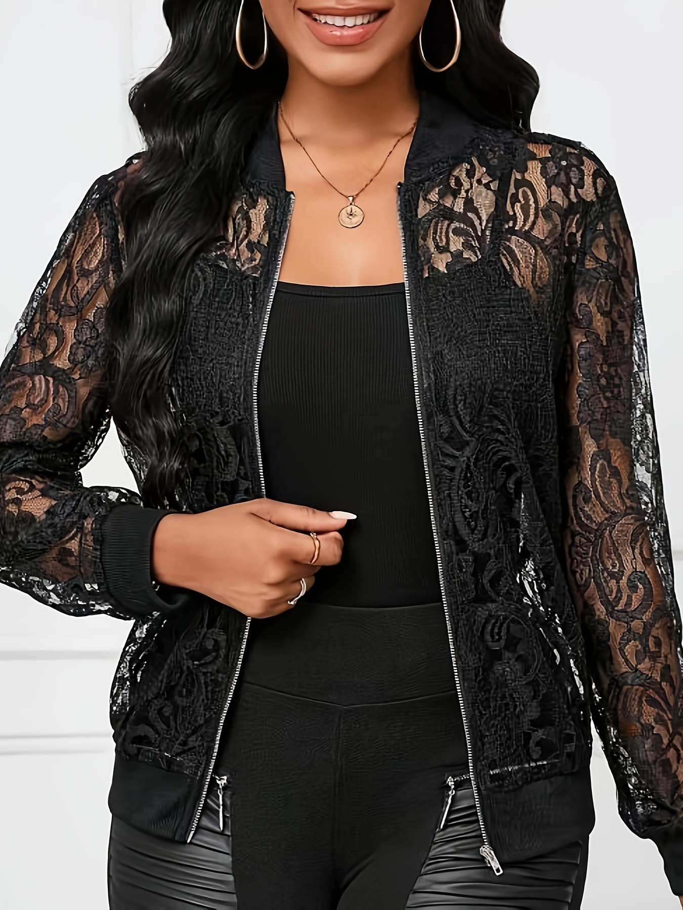 ◆typeservice◆ String Trimmed Lace Jacket Black OSTJ15BKF Women's Simply Vera Vera Wang Lace Utility Jacket