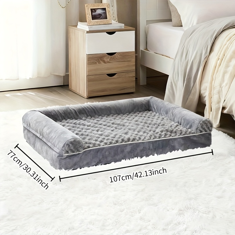TEMU 1pc Cozy Pet Bed, Plush Dog Mat With Raised Sides, Warm Thickened Polyester Fiber, Large Breed Kennel For Golden Retriever And Other Large Dogs,