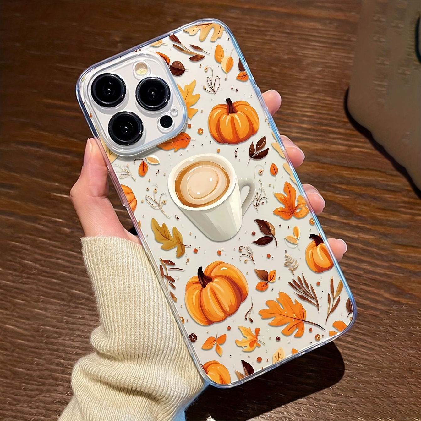 

1pcs Autumn Leaves Pumpkin Pattern Transparent Tpu Full Body Shockproof Anti-fingerprint Mobile Phone Case Compatible With Iphone