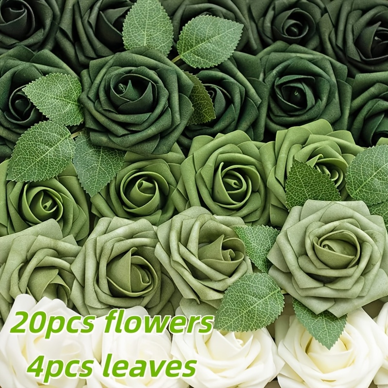 24pcs Artificial Roses With Stems, A Set Of Realistic-feel Artificial Flowers And Matching Leaves, Maintenance-free Foam Flowers, Perfect For Home Decoration