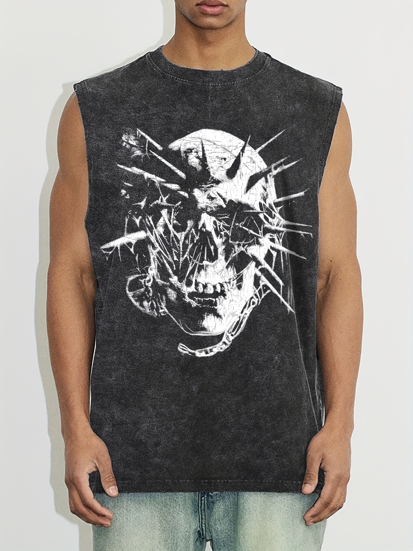débardeur noir hommes motif crâne éclair décontracté Temu Belgium