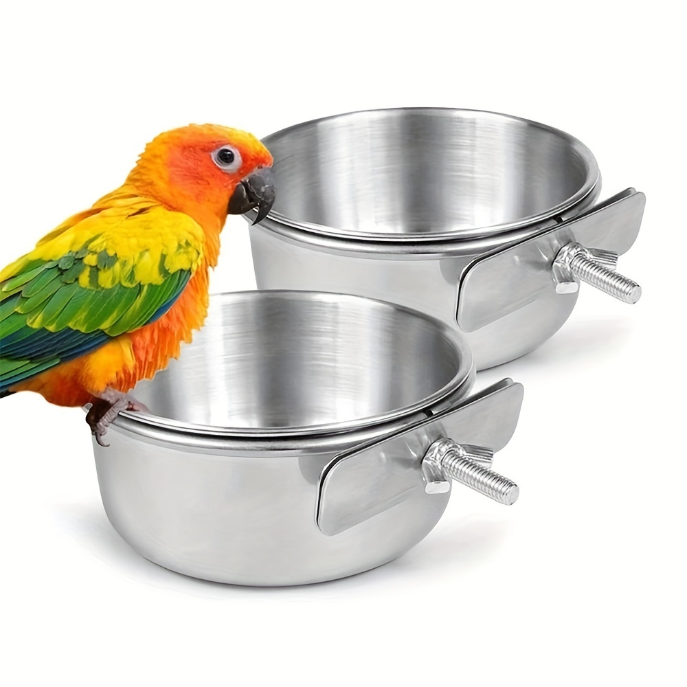 

2pcs de alimentación para pájaros de acero inoxidable, de comida para mascotas con bebedor de agua, para loros, conejos, hurones, de jaula para animales pequeños