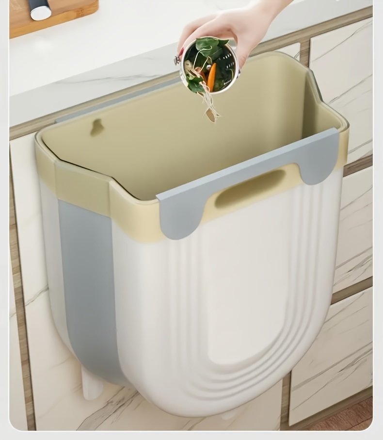 space saving foldable trash can with cabinet hook modern   portable for kitchen bathroom   plastic storage solution details 4