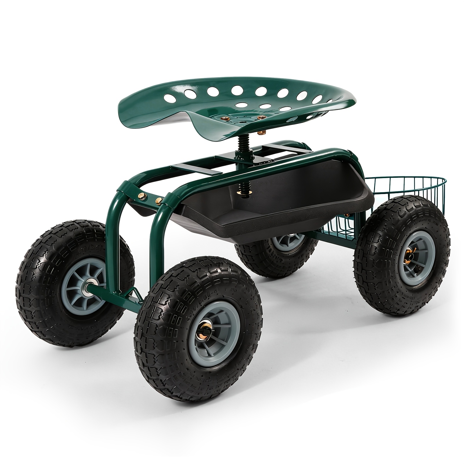 TEMU Taburete de jardín rodante con ruedas, de soportar 185 kg. Ideal para usar en invernaderos y macetas, con un neumático de 25.5 cm y giro de . un