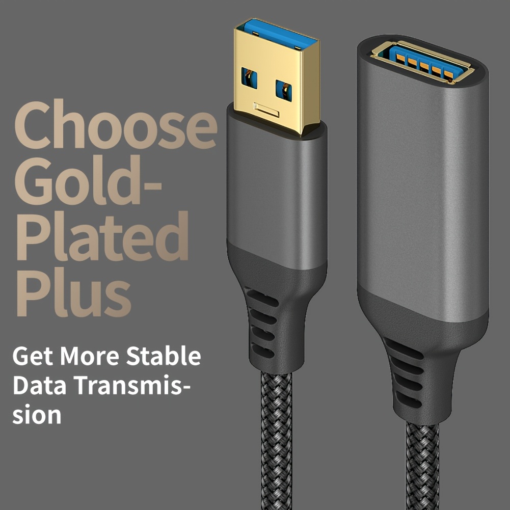 Reliable 1pc/2pcs USB Extensions Cable High Speed USB 3.0 Extension Cord Type A Male to Female Sturdy Braided Material Fast Data Transfer Compatible with USB Keyboard, Mouse, Flash Drive, black/ grey 2 Reliable 1pc/2pcs USB Extensions Cable High Speed USB 3.0 Extension Cord Type A Male to Female Sturdy Braided Material Fast Data Transfer Compatible with USB Keyboard, Mouse, Flash Drive, black/ grey - Image 2