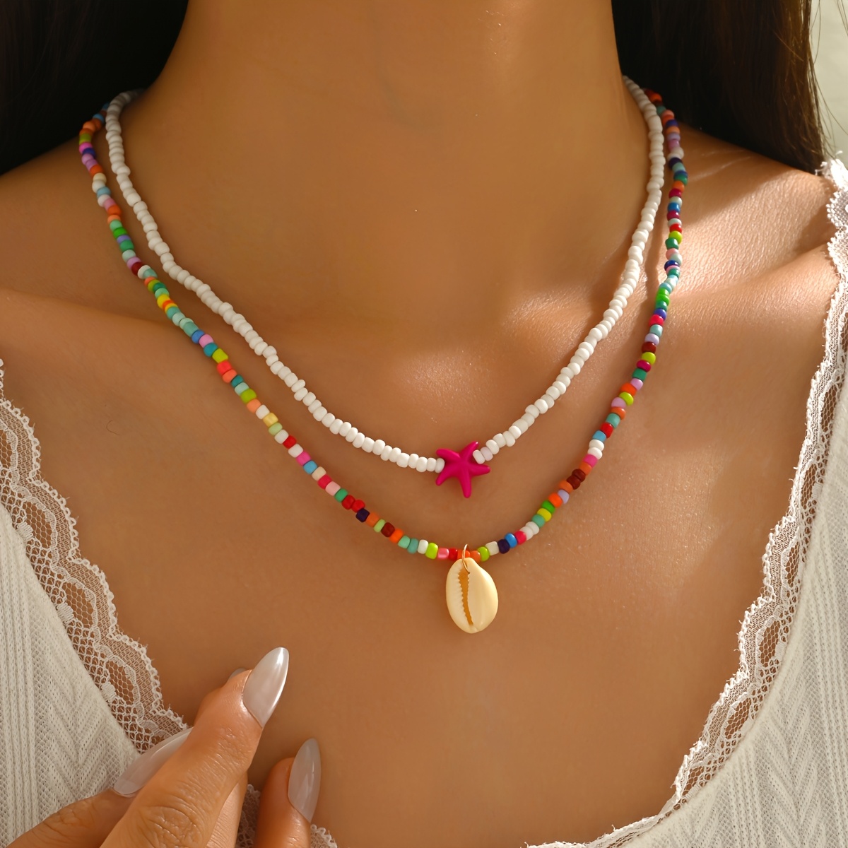 2pcs Bohemian Shell and Bead Necklace Set for Women