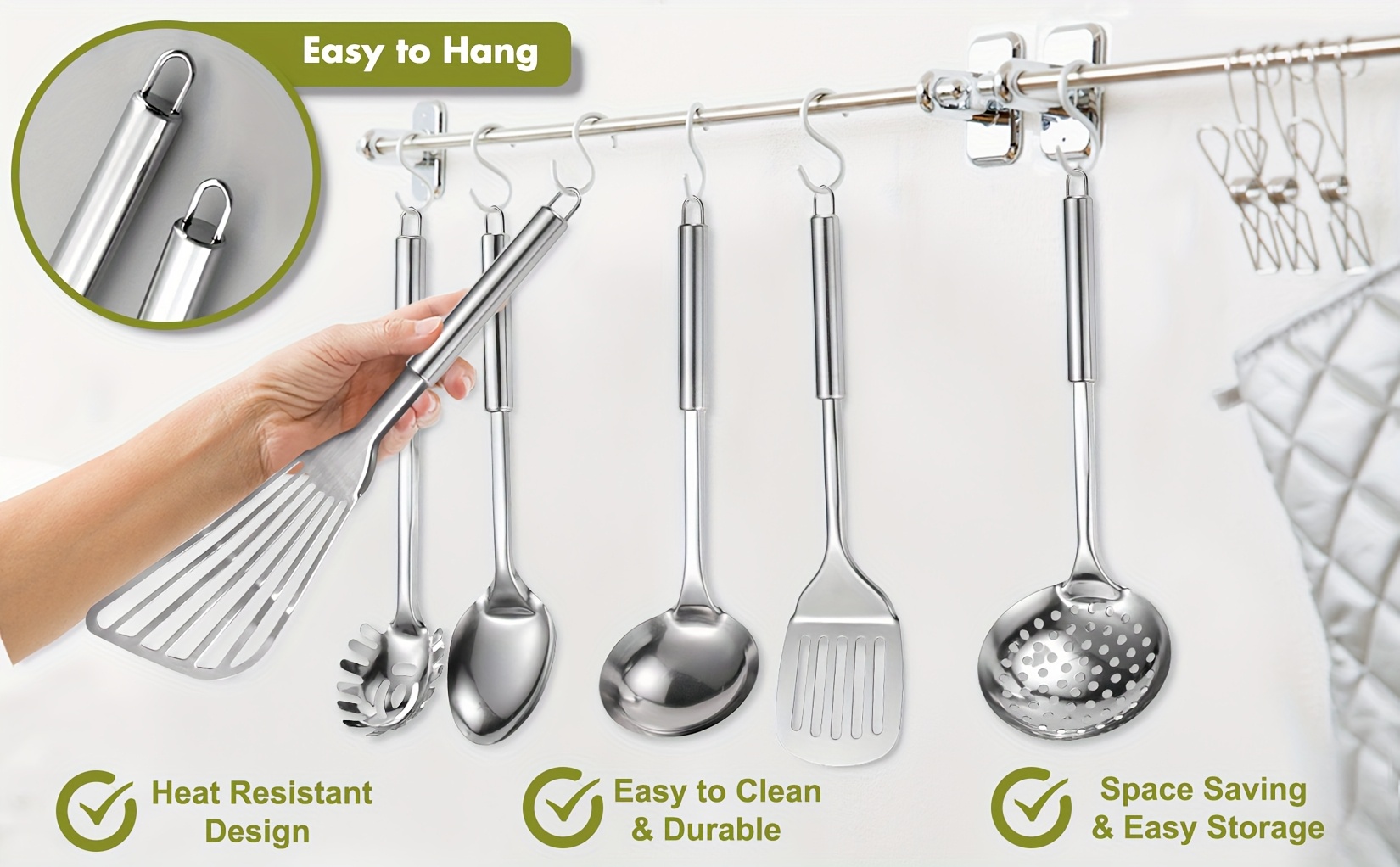 stainless steel kitchen utensils set 12pcs cooking utensils set with holder heat resistant metal spatula set utensils set for cooking with turners potato masher skimmer spoons tongs whisk father gift details 3