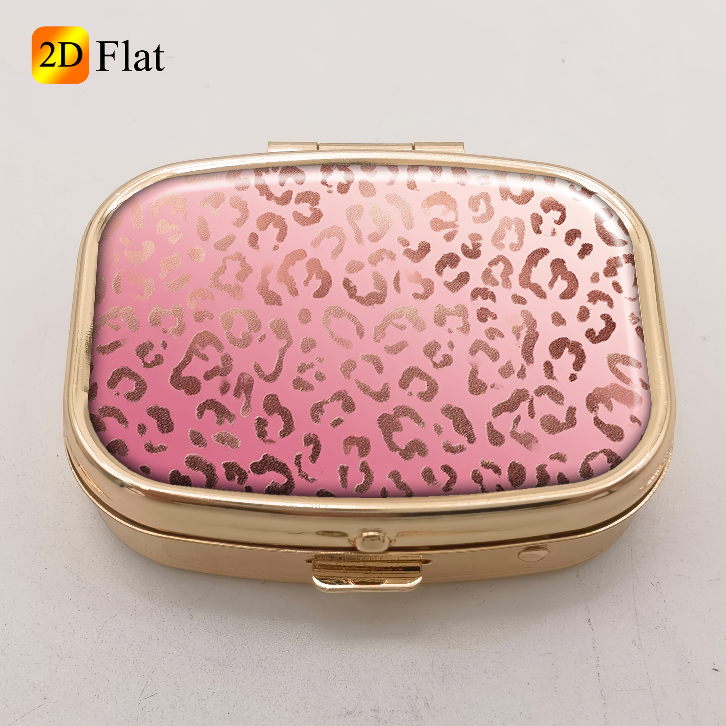 TEMU Draagbare pillenbewaardoos met 2D platte roze luipaardprinttextuur, organizer voor , visolie & supplementen, reisdoosje voor dagelijks gebruik