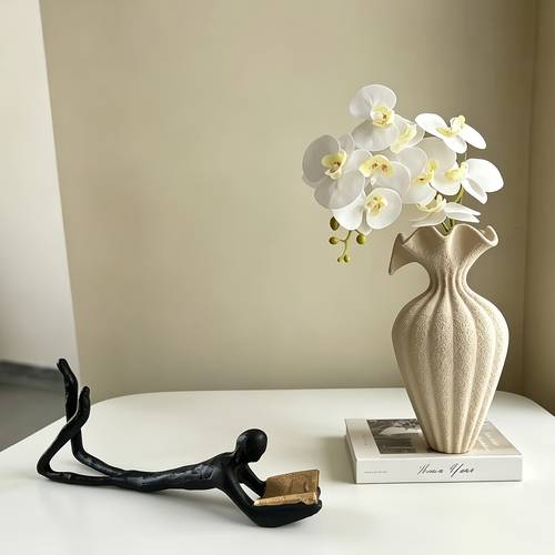 1pc creative simple metal reading person figurine study room living room bedroom home decoration sculpture ornament