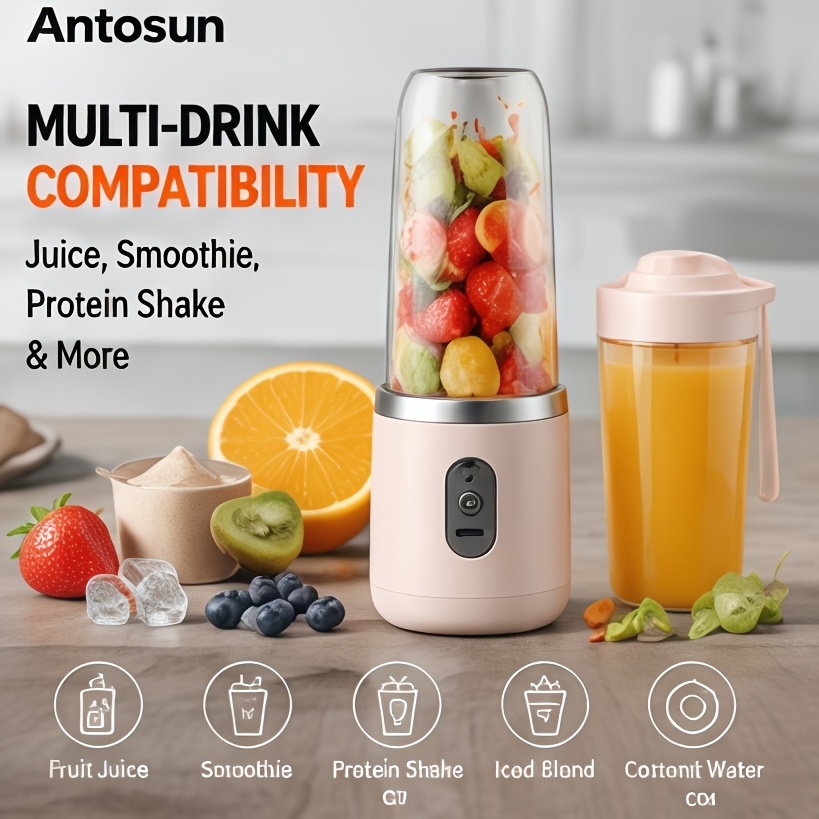 TEMU Lot de 2 blender portables 350ML pour camping, gym, randonnée, tasse extracteur de smoothie personnel à 6 lames, mixeur de jus de fruits