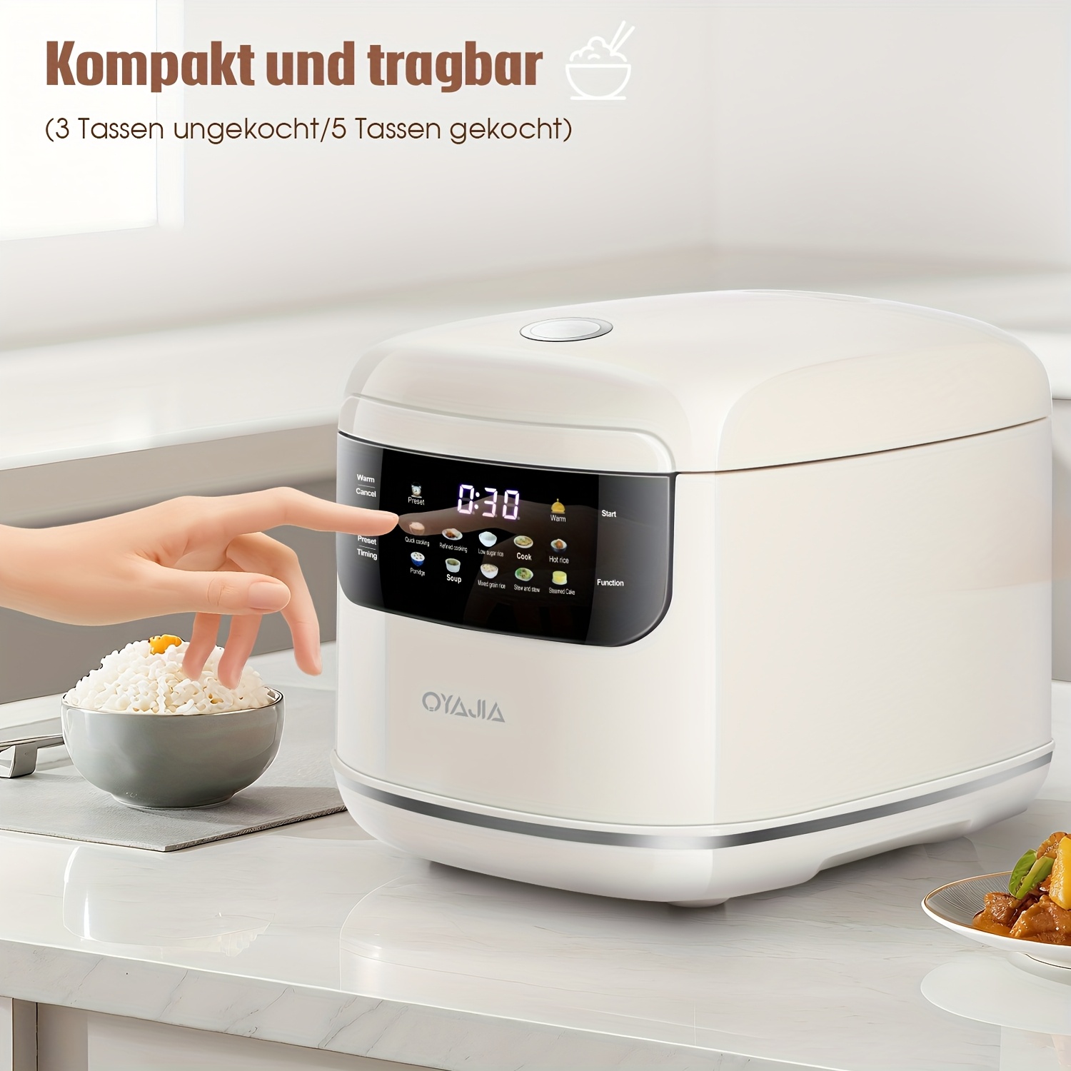 TEMU Mini Rice Cooker, 2.5l Small Rice Cooker, Steamer & Warmer, With 12 Functions And Cooking, 24 Hour Delay Timer And Auto Feature, White, Portable