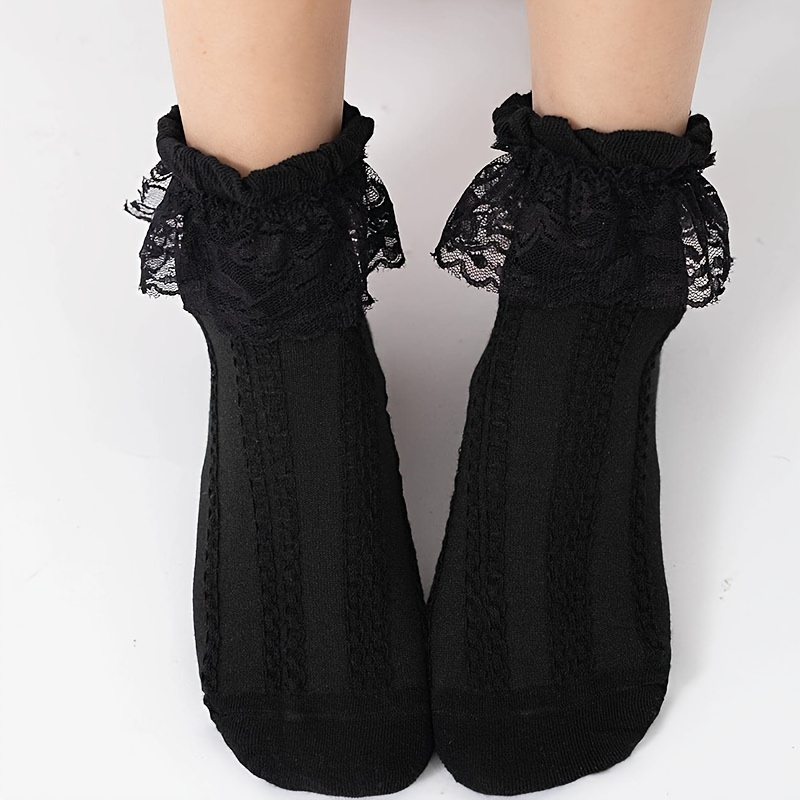 

Ruffled Lace Trim Socks, Cute Japanese Style Mid Tube Socks, Women's Stockings & Hosiery