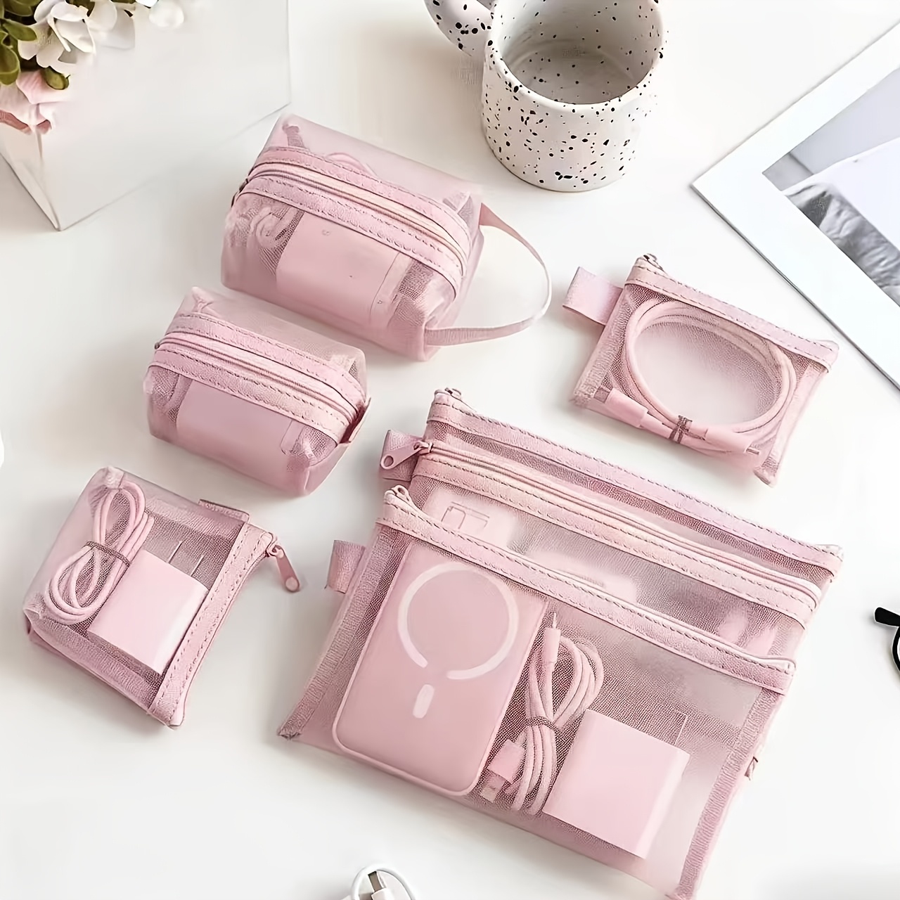 TEMU Lot de 6 pochettes de rangement transparentes en pour pièces de monnaie et petits objets, porte-cartes portable pour , porte-monnaie pour femme