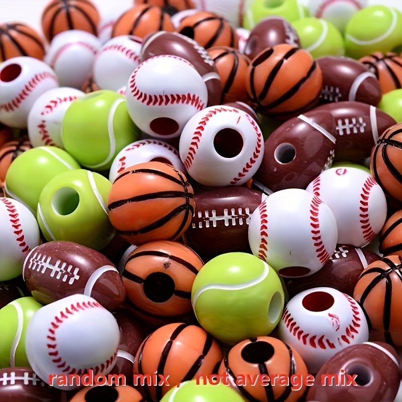 Image of 60pcs Assorted Sports Beads, Including Balls, Tennis Balls, Basketballs, Baseball Balls, Random Mixed Style, Suitable For Gifts And Bead Jewelry Making