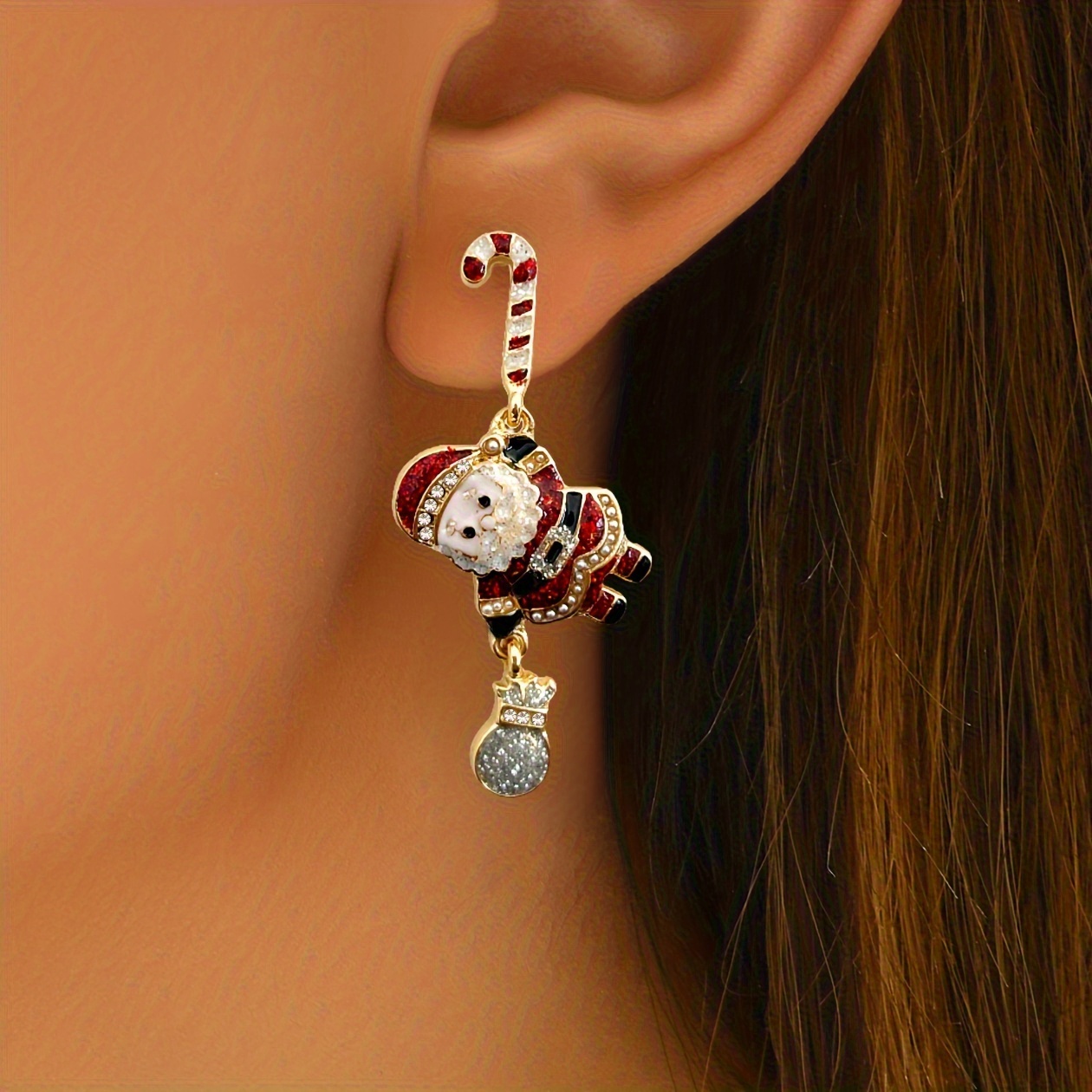 TEMU ต่างหู Candy Cane ลายคริสต์มาสน่ารักสำหรับผู้หญิง เหมาะสำหรับเทศกาลต่างๆ