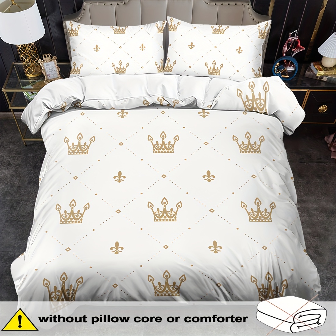 TEMU Opening Crown Themed Duvet Cover Set â 2/3pcs, Soft And , Crown Pattern Bedding, Royal Pattern Duvet Cover Set, 100% Machine Washable, Use, For
