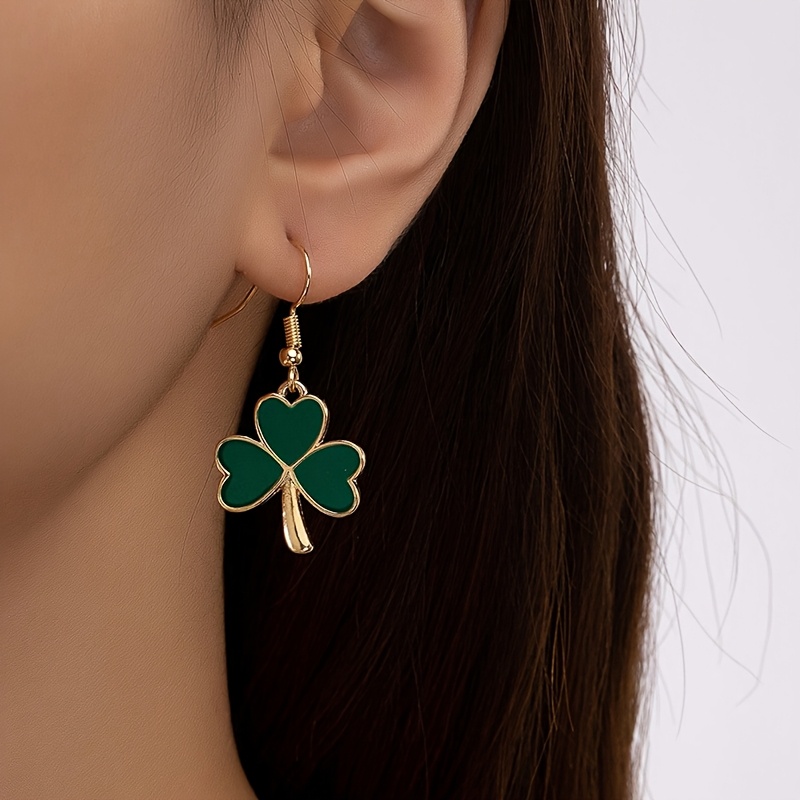 

1 Pair Elegant Clover Drop Earrings, Green Shamrock Alloy Dangle Earrings For Women, 's Day Festival Party Accessory, , Jewelry Gift