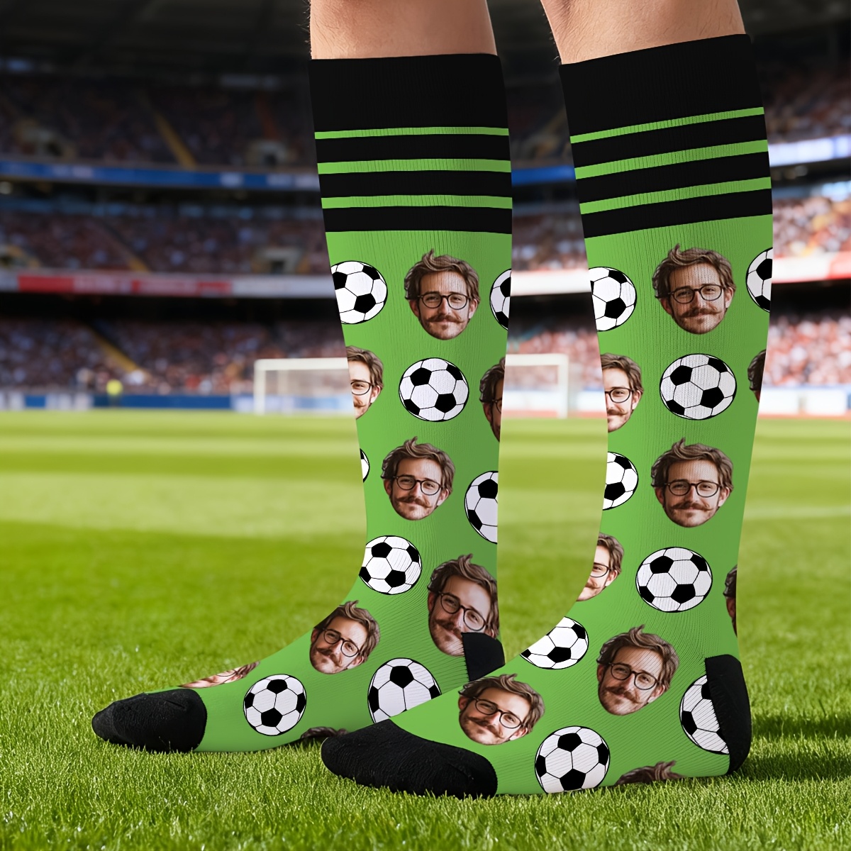 TEMU [unique Customization]a Pair Of Personalized Face Compression Socks – Soccer Enthusiasts With A Custom , A Fun And Practical Gift For Birthdays,