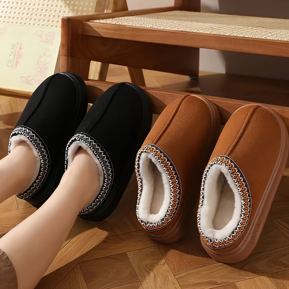 

Solid Color Slippers For Men And Women - Memory Foam Insole, Warm Fabric Lining, , Non-slip Eva Sole, -on House