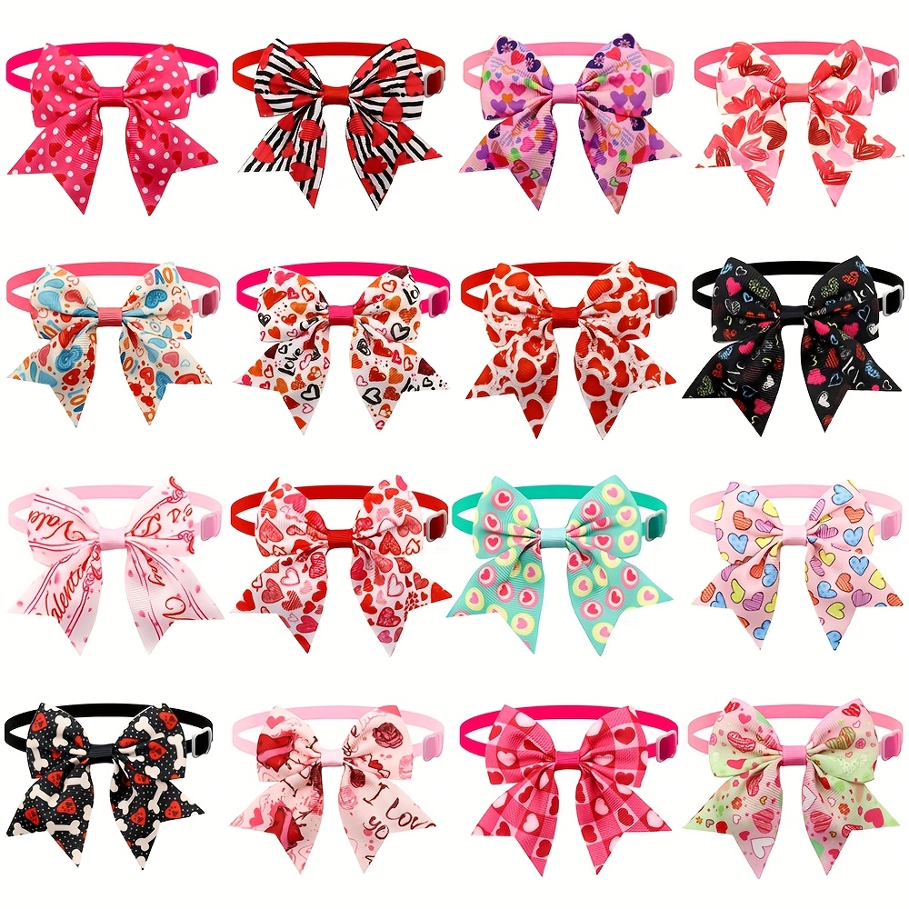 

[12pcs Valentine's Dog Bows] 12pcs Adjustable Polyester Bow Ties For Dogs, Cute Pet Bowknot Accessories, For Valentine's Day