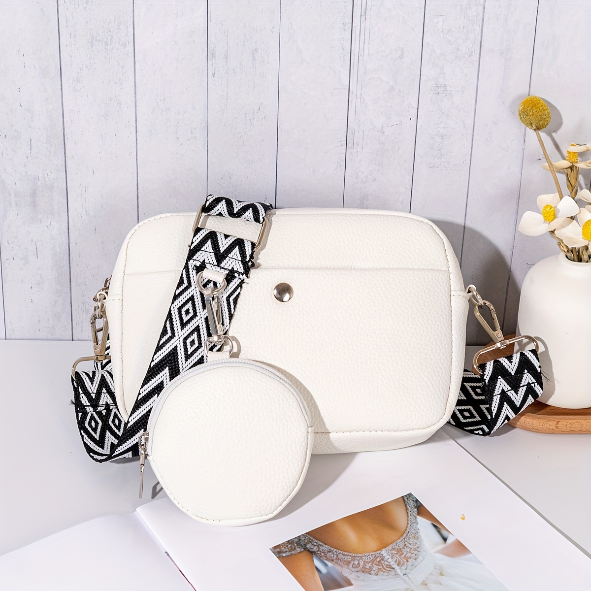 

2-piece Women's Crossbody Bag Set With Adjustable Wide Strap, Multi-pocket Small Square Purse With Coin And Lipstick Pouch, Ideal For Daily Use & Gifting