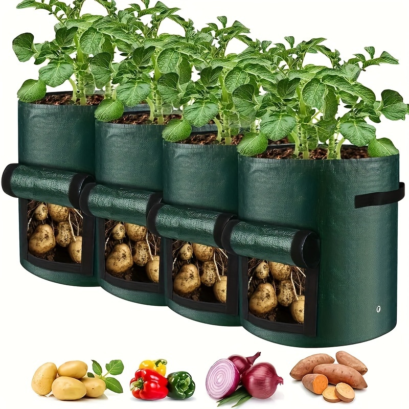 

4-pack Of Planting Bags With Handles And Clear Windows - Ideal For Potatoes, Tomatoes, Vegetables, And Flowers - Suitable For Indoor And Outdoor Use