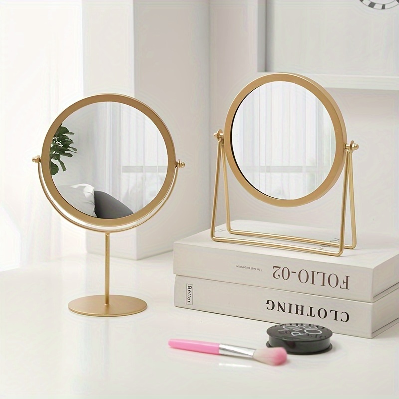 Navaris Magnifying Table Top Mirror - Double-Sided 1x/3x Magnification  Vanity Makeup Mirror with Tray - For Bathroom, Bedroom, Desk - Black and  Gold