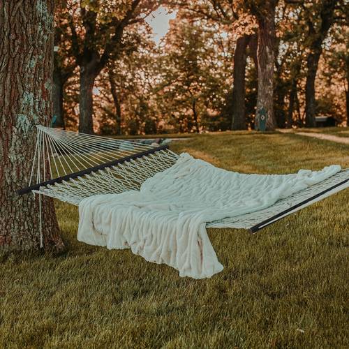 double rope hammocks traditional hand woven cotton hammock with hardwood spreader bar and carrying case for outdoor indoor for two person 450lb weight capacity