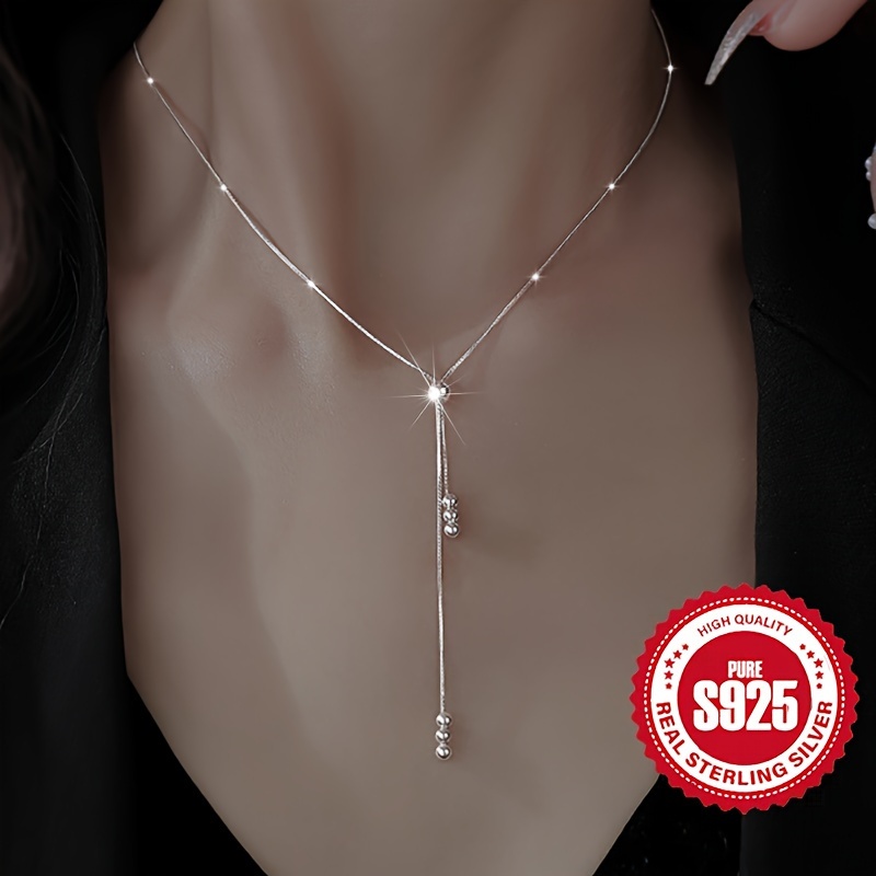 Women's Adjustable Round Bead Necklace in 925 Silver