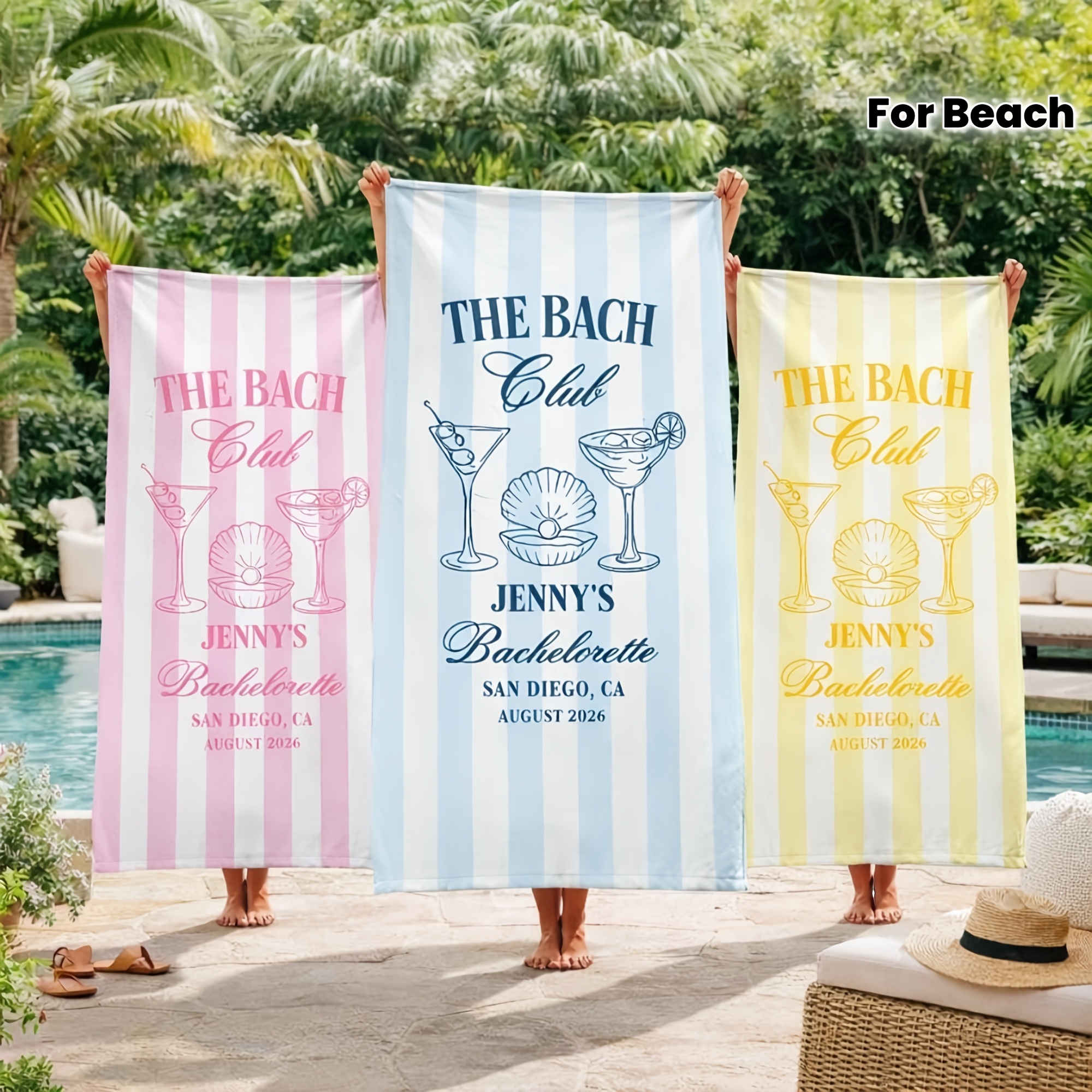 TEMU Toalla de playa personalizada para despedida de soltera, Club, toalla de playa con personalizado, regalo para damas de honor, para de despedida