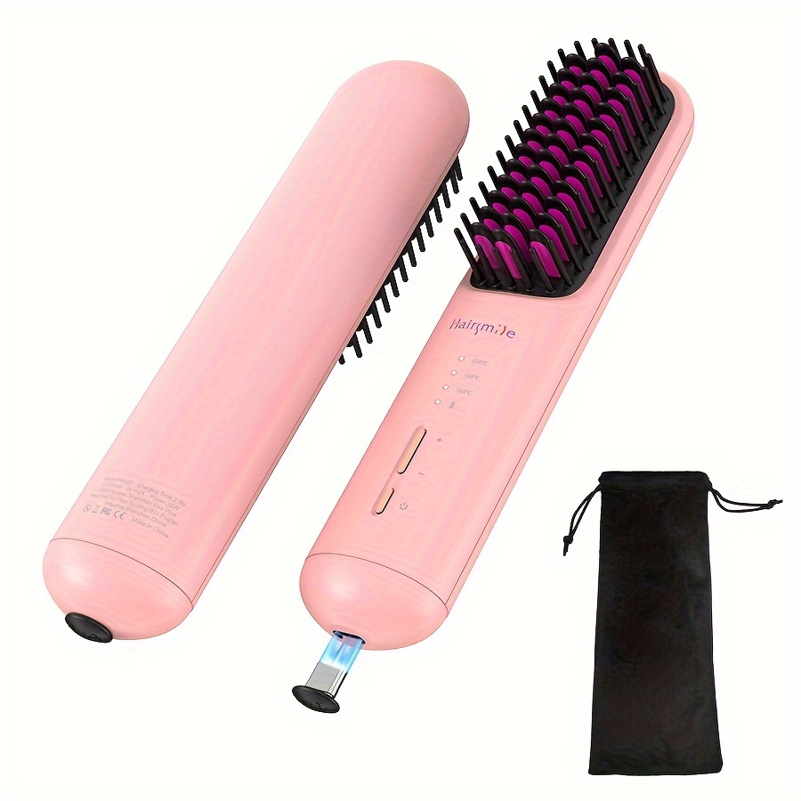 

Cordless Hair Straightener Brush Portable Mini Straightening Brush For Travel Negative Ion Hot Comb Hair Straightener For Women Lightweight To Carry Out Usb Rechargeable Anti-scald