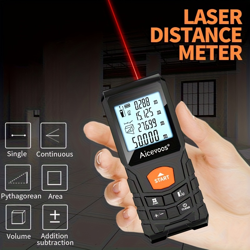 AICEVOOS High-Precision Digital Laser Distance Meter, 50-120 Meters Range, Rubber Case, Electronic Ruler, Measurement