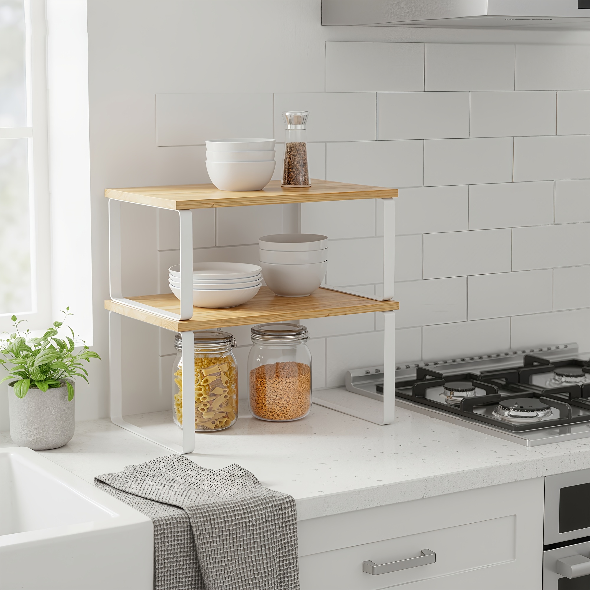 TEMU Portaspezie, Set Organizzatori da Cucina, Portaspezie, Estendibile, Impilabile, e Naturale