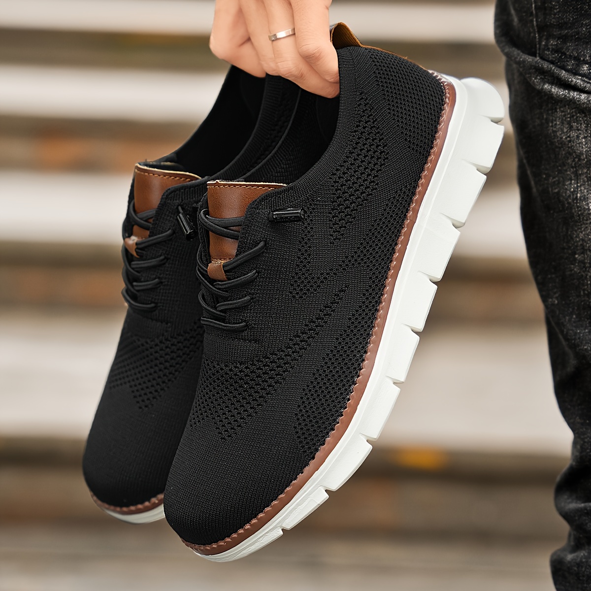 1pair mens vintage casual sneakers breathable fabric low top  display picture 1