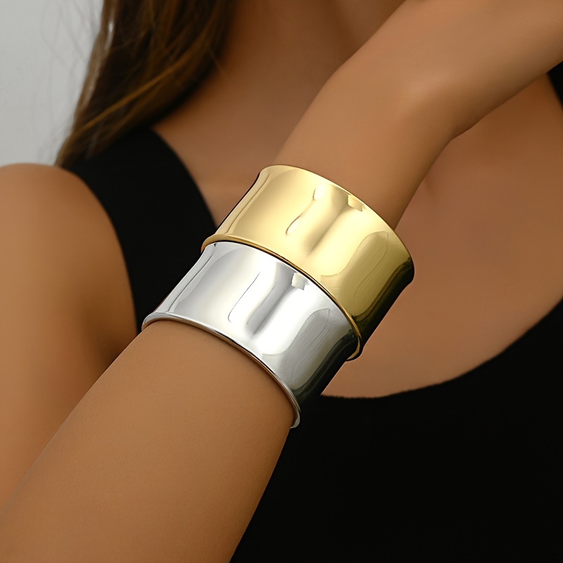 Image of 2pcs Exaggerated Glossy Geometric Color Block Open Cuff Bracelet Set For Women