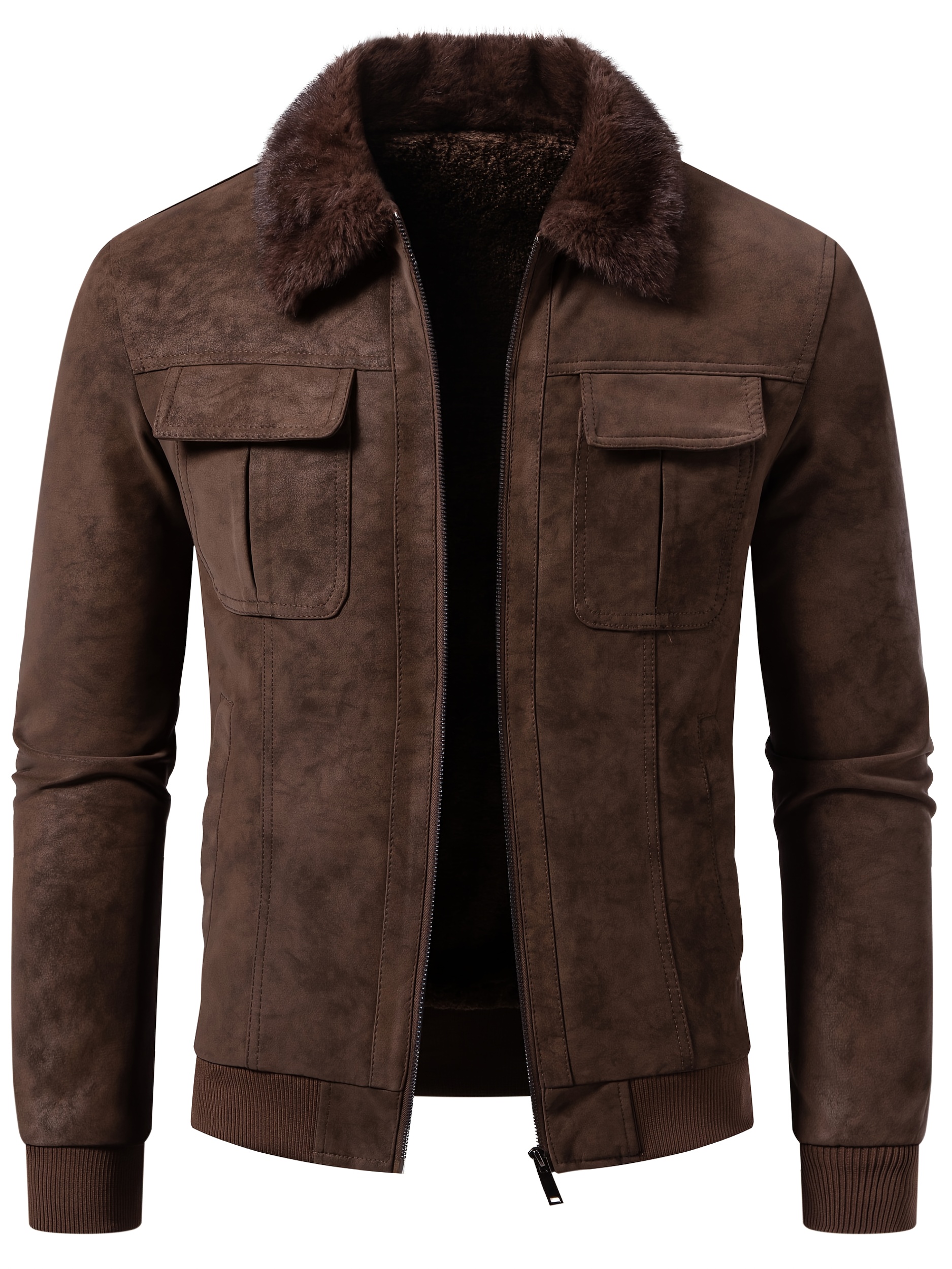 Men'S Motorcycle Jacket with a Thick Fleece Collar - a Slim-Fit Vintage Biker Coat Featuring a Zip Closure, Non-Stretch Outer Shell, Suitable for Both Formal And Casual Occasions, Perfect for Daily Special Events And Stylish Attire